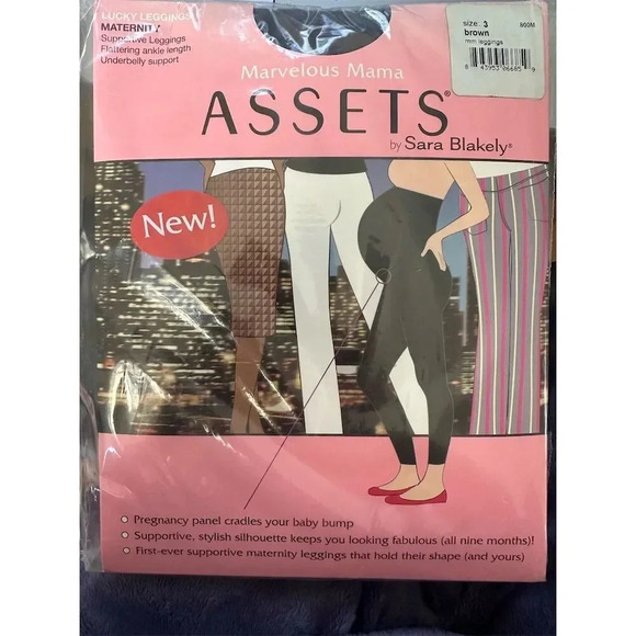 Assets by Sara Blakely Marvelous Mama Lucky Brown Leggings 3 Pregnancy Panel - Picture 2 of 6